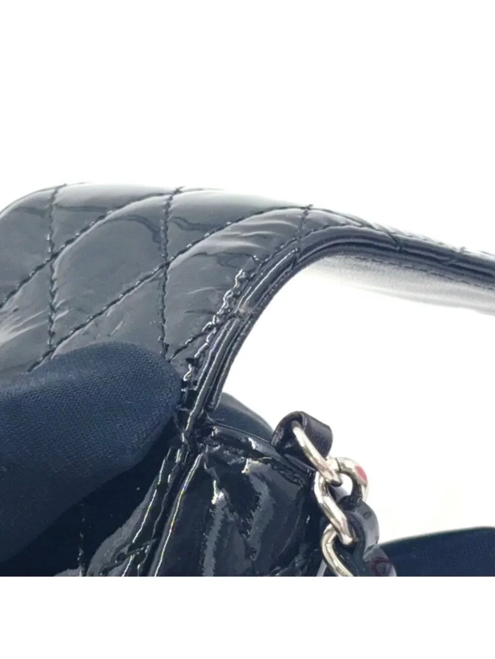 Chanel Quilted CC Logo Enamel Leather Black Pouch Silver